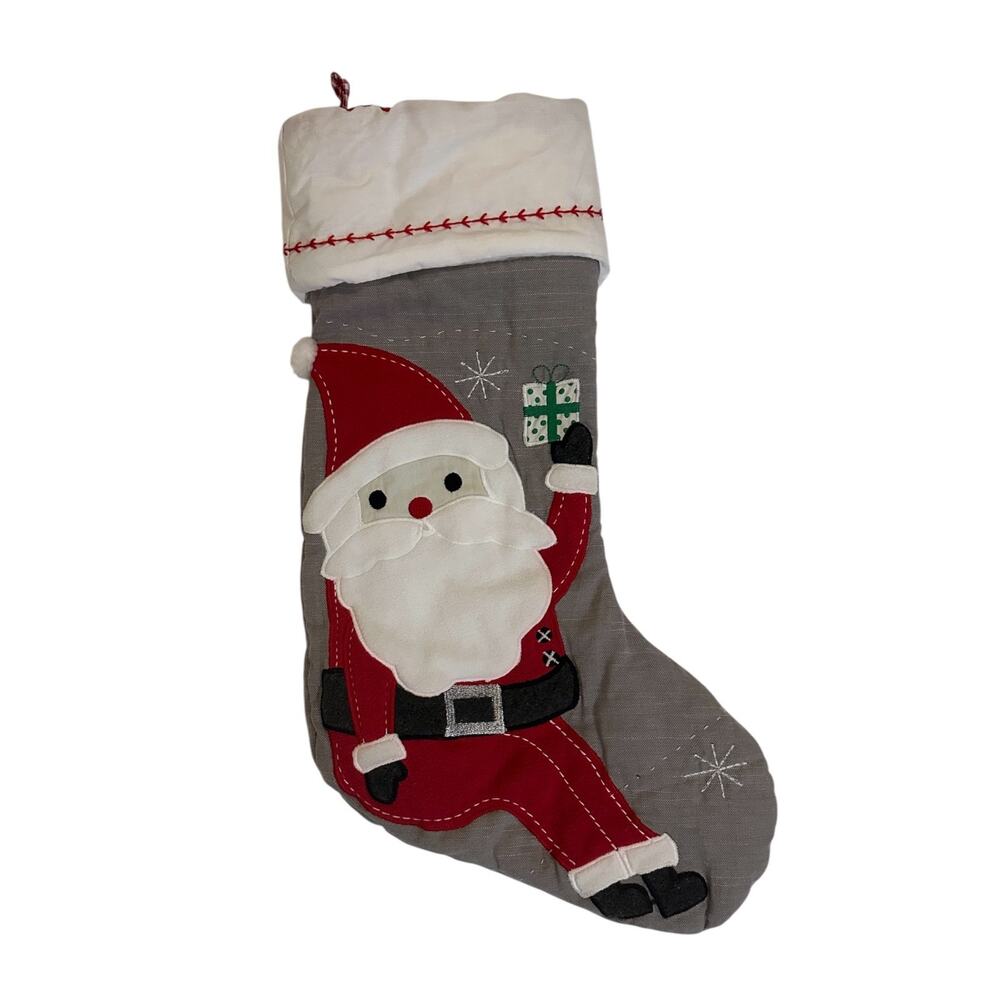 Pottery Barn Kids PBK Quilted Christmas Gray Stocking Santa Claus Holiday